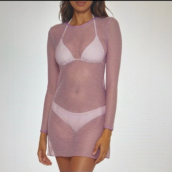 BECCA Swim Purple Long Sleeve Mesh Coverup w/ small blemish - Picture 3 of 7